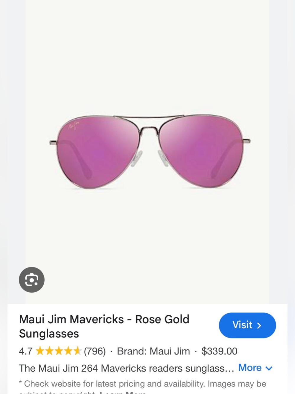 Maui Jim Aviator Sunglasses with Pink Mirrored Lenses with case